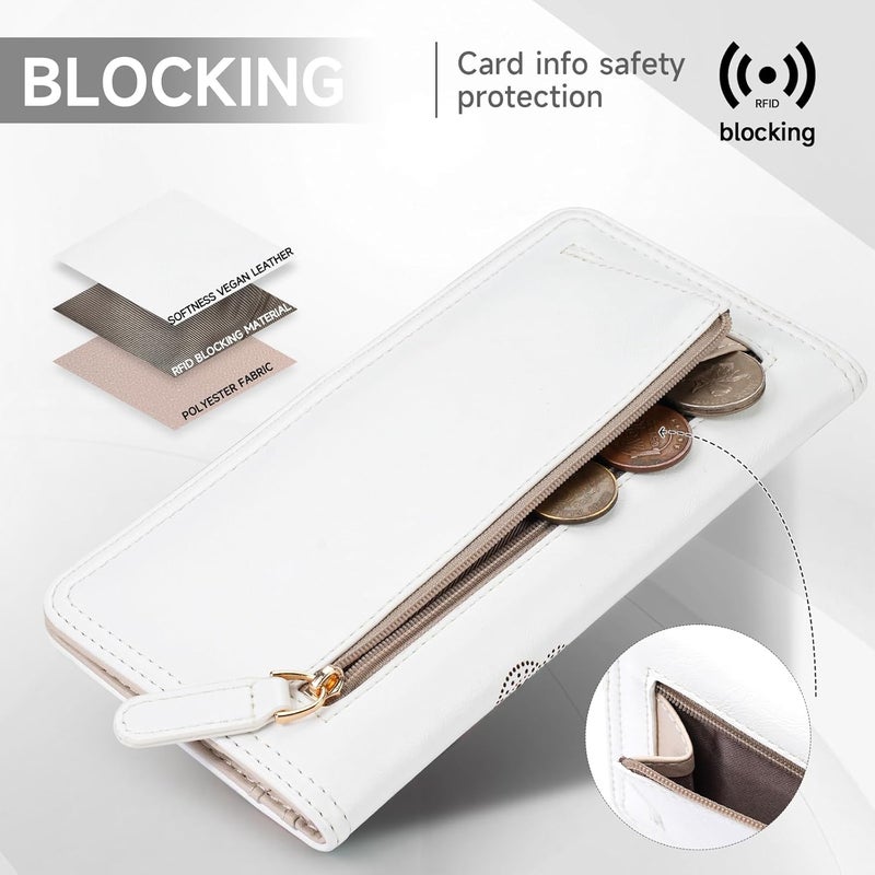 KITEVIUN RFID Wallet Women Ultra Slim Thin Womens Wallet Compact Clutch Long Ladies Wallet for Women WHITE - Image 5
